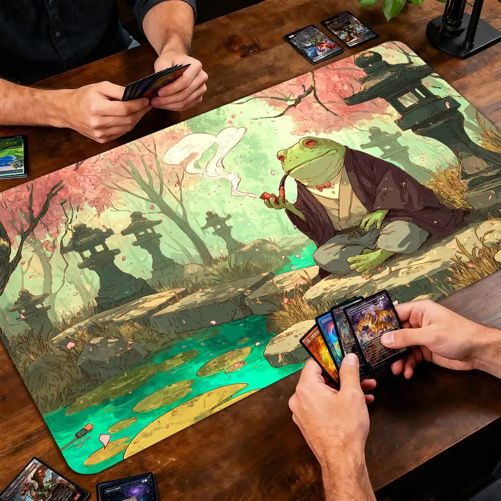 Cherry Blossoms and Frog Magic Card Battle Mat TCG Playmat Anti-Slip Base 35X60CM Gathering Gaming Mats Board Game Mat for TCG