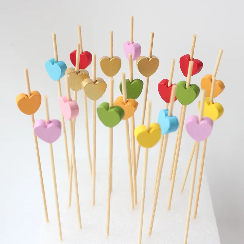 500Pcs/set Red Heart Fruit Sticks Disposable Bamboo Sticks Valentines Day Party Supplies Wedding Bridal Shower Birthday Decor