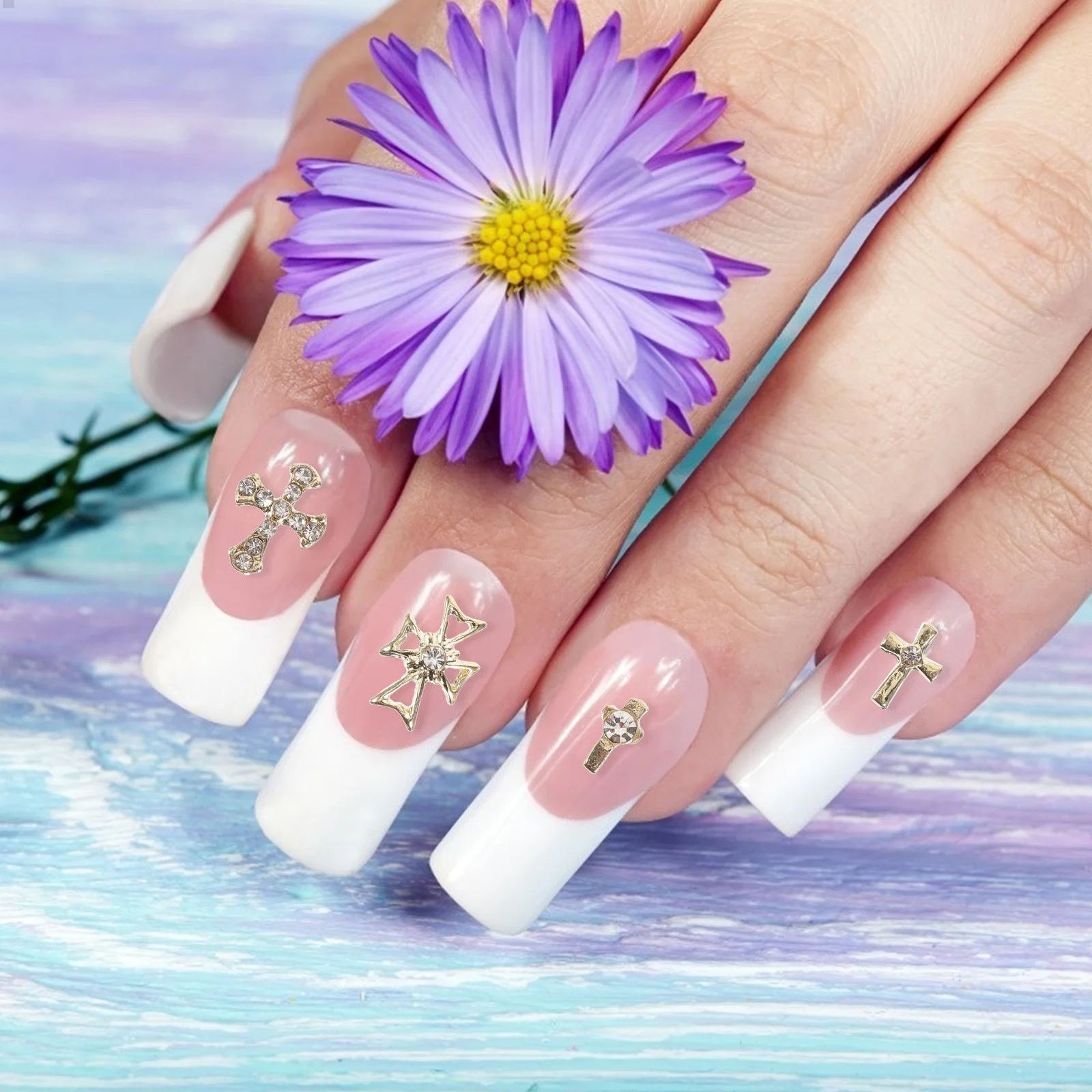 80 pièces croix ongles breloques alliage strass Durable 3D Nail Art décoration pour ongles en acrylique manucure croix breloques pour ongles