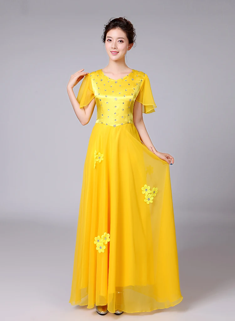 Women Sequined Adult Chorus Performance Costume O-Neck Long Recitation Chorus Ensemble Welcome Ceremony Stage Performance Dress