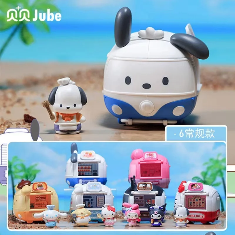 

Hot Sanrio Gourmet Food Truck Blind Box Toys Figure Car Model Ornament Kuromi Melody Cinnamoroll Hello Kitty Mystery Box Gifts