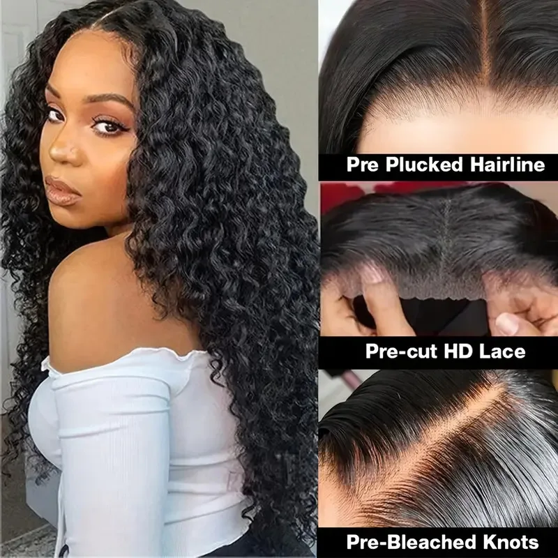 Water Wave Glueless Wig Human Hair Ready To Wear Pre Cut 5x5 Lace Closure Wig Pre Plucked Brazilian Curly Human Hair Wig