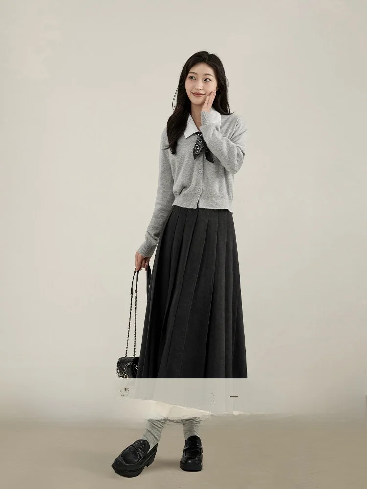 

Юбка А-силуэта с высокой талией, плиссированная, в корейском стиле, для повседневной носки, из полиэстера, длинная, женская, весна-осень, в студенческом стиле