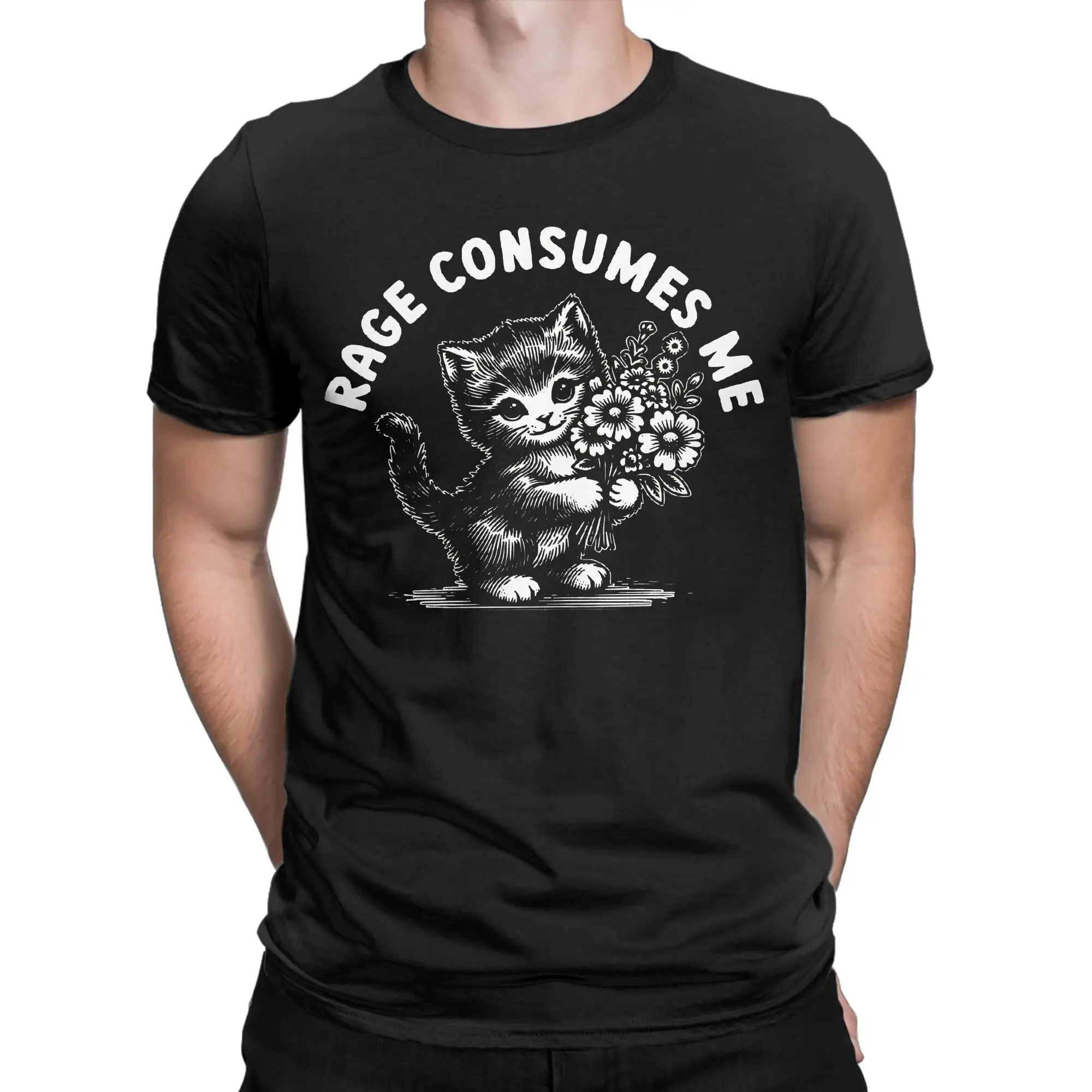 Rage Consumes Me Cat T Shirts for Men Women 100% Cotton Awesome T-Shirt Crew Neck  Tees Short Sleeve Clothing Big Size