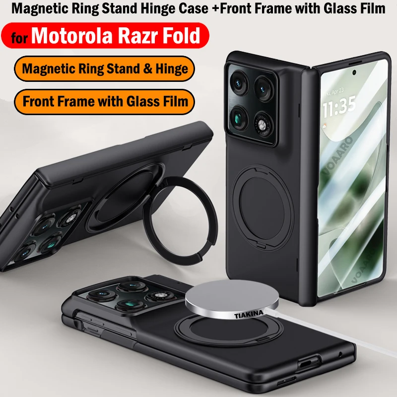 

Funda for Motorola Razr Fold Case Magnetic Ring Stand Cover for Motorola Razr Fold Hinge Protection Case with Front Glass Film