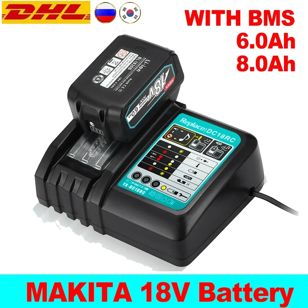 Latest Upgraded BL1860 Rechargeable Battery 18 V 6000mAh Lithium Ion for Makita 18v Battery BL1840 BL1850 BL1830 BL1860B LXT 400