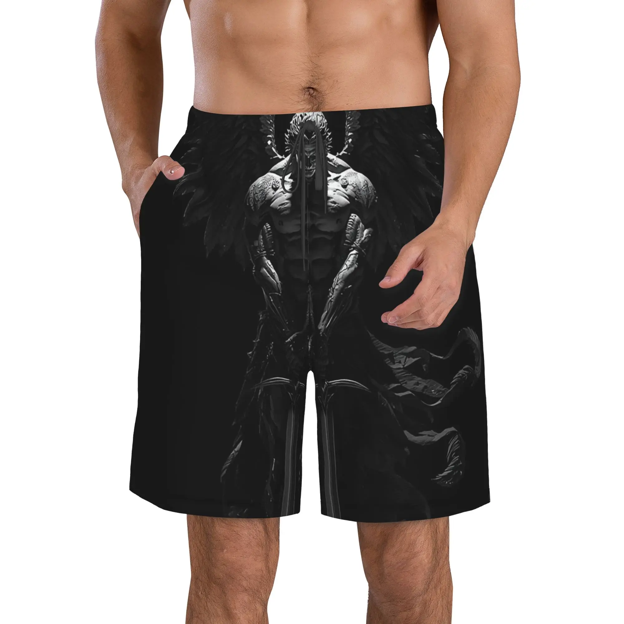 Mysterious Dark Angel God Wielding Sword Trunks Beach Board Shorts Casual Quick Dry Swimming Summer Men Pants