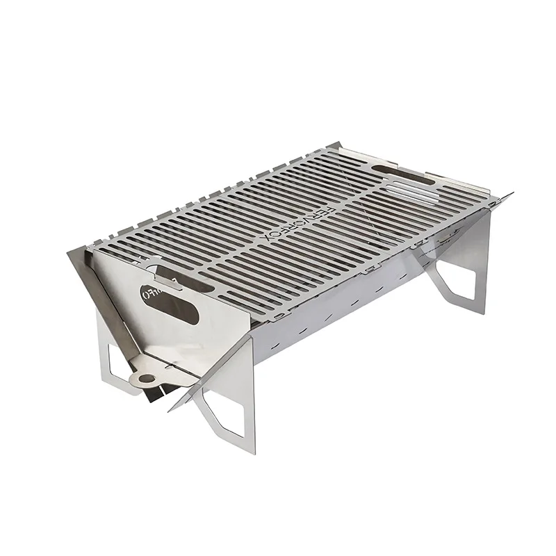 

Camping Equipment Outdoor Foldable Grill Portable Stainless Steel Grill for 3-4 People Using Charcoal Stove Fire Pit