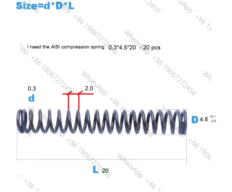 AISI compression spring 0.3x4.6x20x2.0mm--20PCS