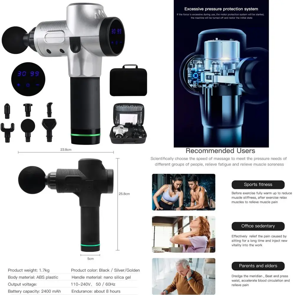 

Мощный тихий массажный пистолет для глубоких тканей для спортсменов — портативный ударный массажер для восстановления мышц и релаксации