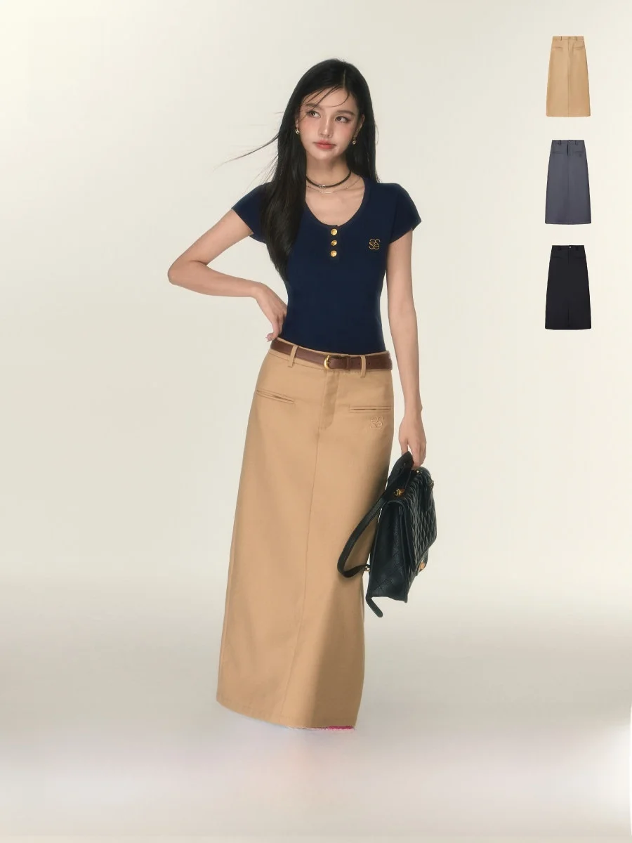 

Модная юбка SereneEase средней длины для женщин, осенняя новинка, в стиле «Spicy Girl» и «Old Money», длинная прямая юбка-труба