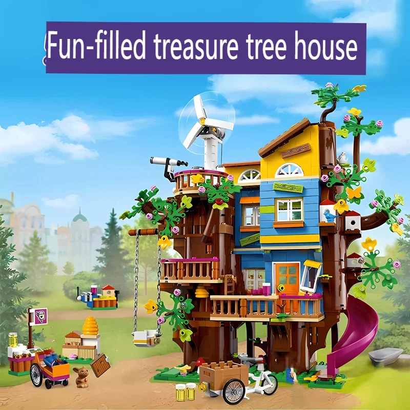 2024New Friendship Tree House Good Friend Girl Series House Villa Slide Assembly Building Blocks Girl Gift Children\'s Toy Gift