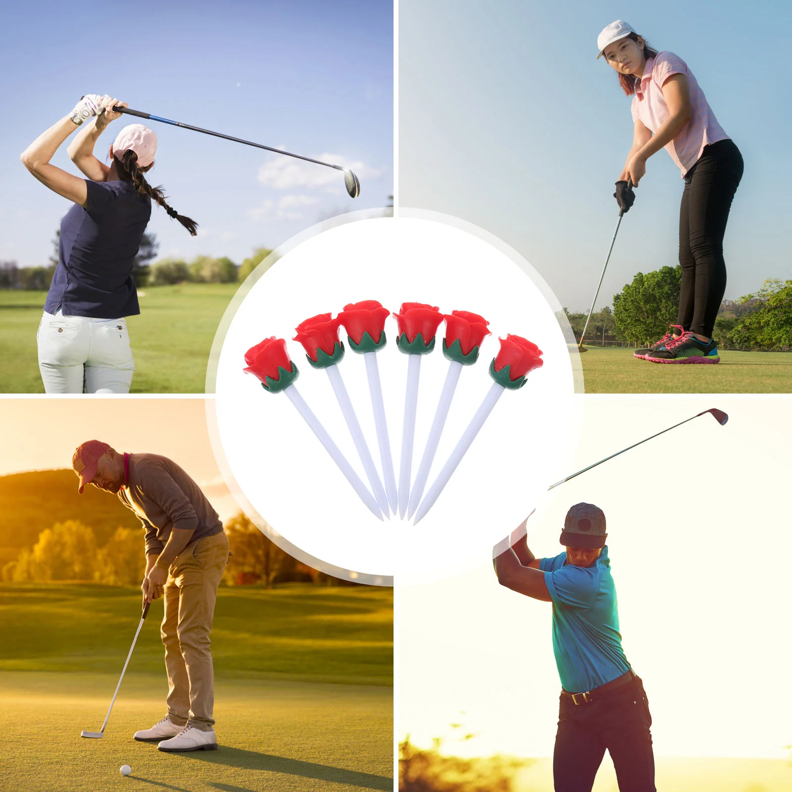 

6pcs Rose Shape Golf Tees Red Flower Design Durable Plastic Ball Nail Golf Training Equipment Accessory Practice Tool