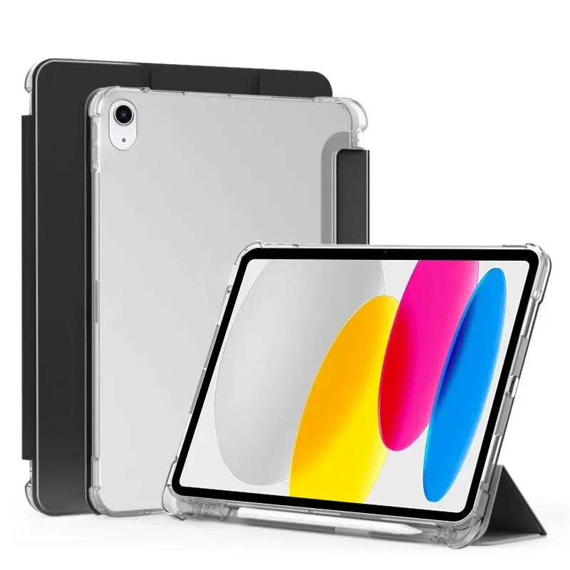 Tri-Folding Soft Back Case For iPad 10 11 A16 10th 11th Generation A2696 A2757 A3354 A3356 A3355 Tablet Cover with Pencil Holder