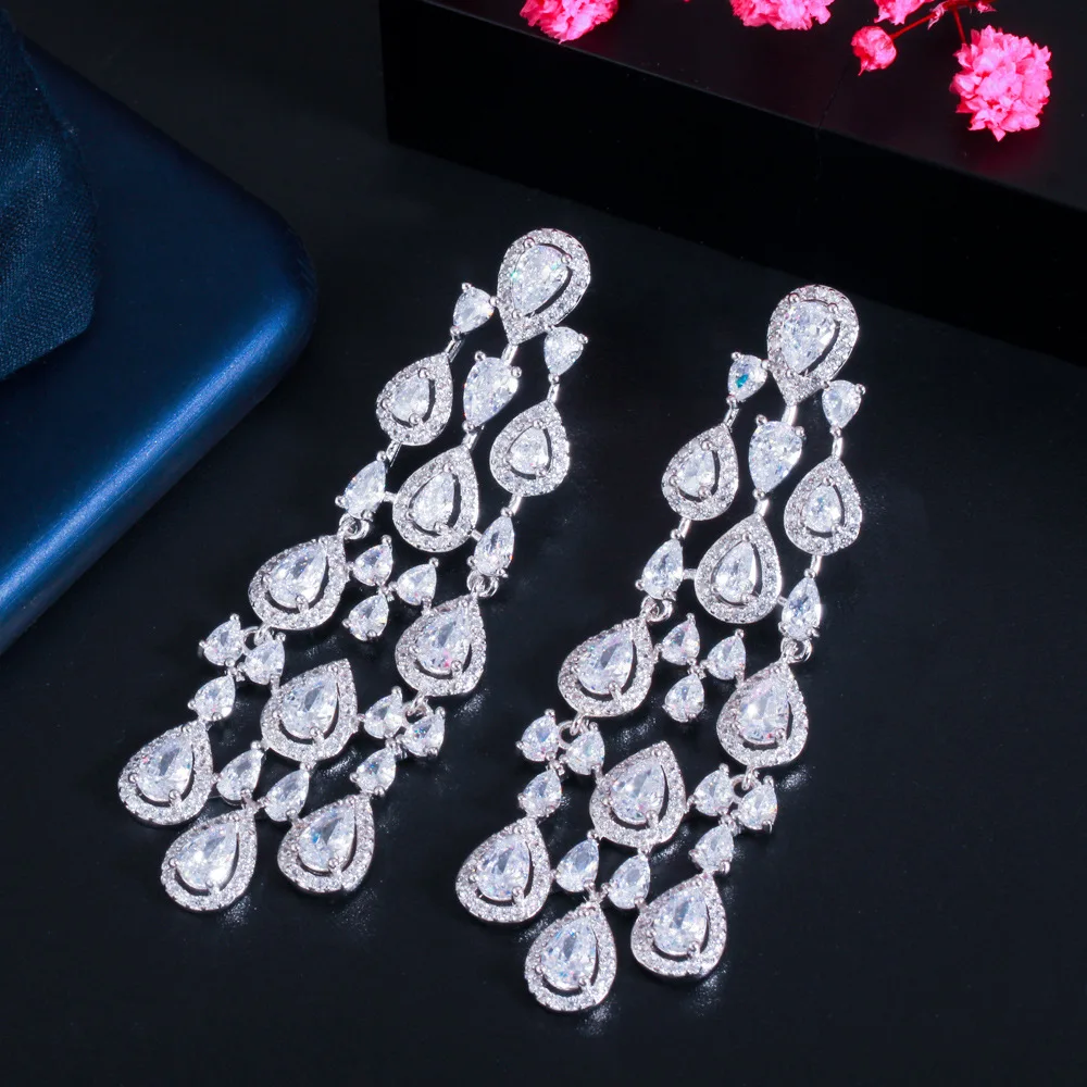 

Popular Cubic Zircon Drop Earrings,CZ Dangle Earring for Wedding, Women Dinner Accessories Jewelry SZE0341