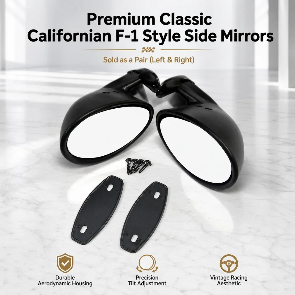 F‑1 Californian Style Retro Car Rearview Mirror Pair Black Vintage Modified Side View Mirror For Classic Auto