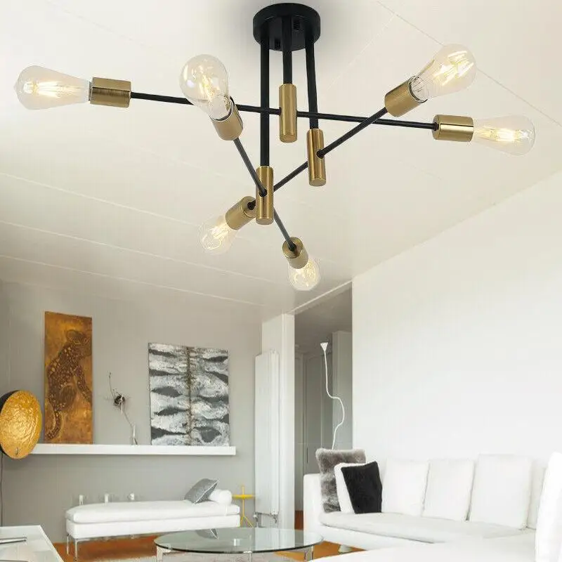 

Industrial Light Fixture Living Room Chandelier Semi Flush Mount Ceiling Lamp Living Room Modern Decor