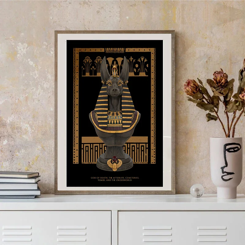 Black and Golden Egypt Anubis Pharaoh Retro Poster Mythology Charm Canvas Painting Wall Art Mural Room Decor Home Decoration