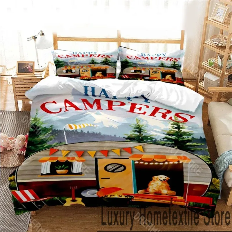 3D Printed Happy Camper Bedding Set for Boys Girls Duvet Cover And Pillowcase Twin Queen King Full Single Double Sizes