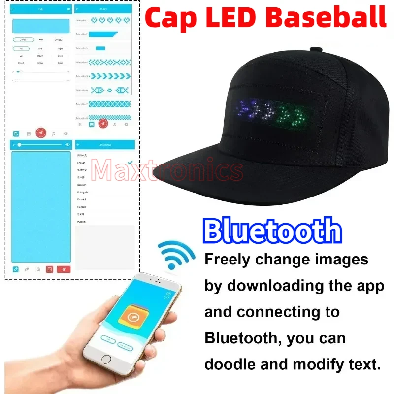 

Cap LED Baseball USB Rechargeable Bluetooth APP Programmable LED Scrolling Message Display Board Hip Hop Street Snapback Hat