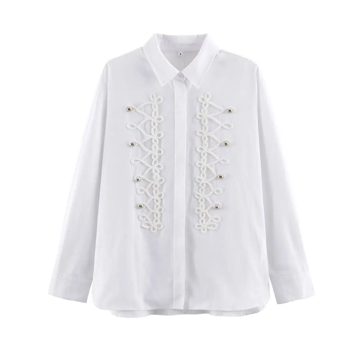 2026 Women's Vintage Chinese Knot White Long Sleeve Oversized Shirts Lady Elegant Loose Turn-down Collar Linen Button Up Blouse