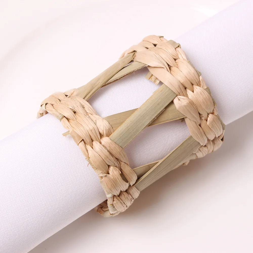 Natural Material Straw Corn Husk Wooden Napkin Ring Hyacinth Grass Buckle For Cloth Napkins Towel Ring Restaurant Accessories