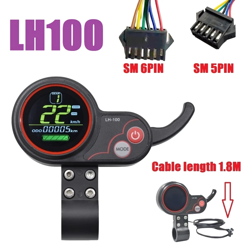 LH100 dasbor layar LCD 24 v-60 V, meteran Throttle untuk skuter listrik Kugoo/Speedometer sepeda