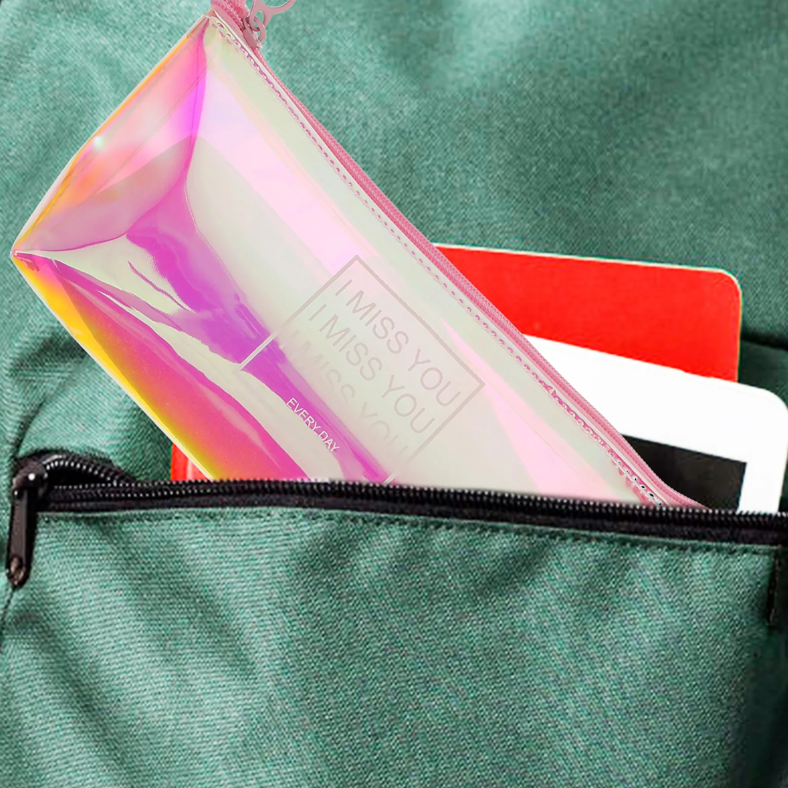 Waterproof PVC Pencil Case Large Capacity Lightweight Zipper Pen Bag for School Travel Stationery Storage