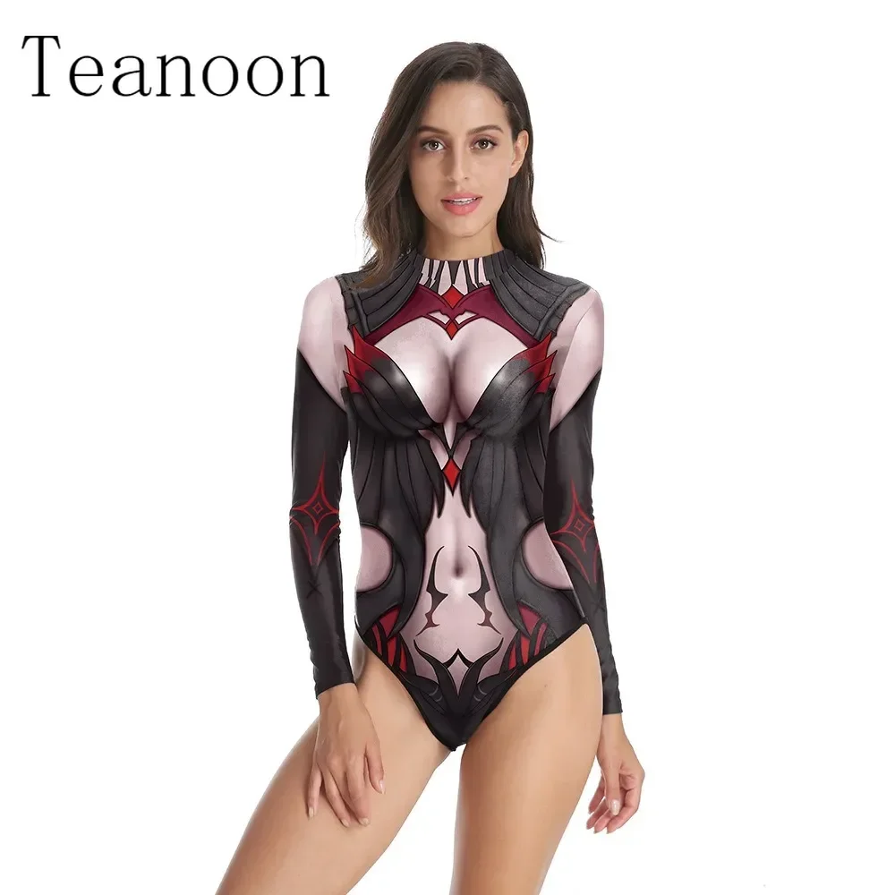 Teanoon Cosplay Queen Digital Print Long Sleeve Tight Women's Swimsuit Hot Sale Seaside Beach Long Sleeve Conservative Swimsuit