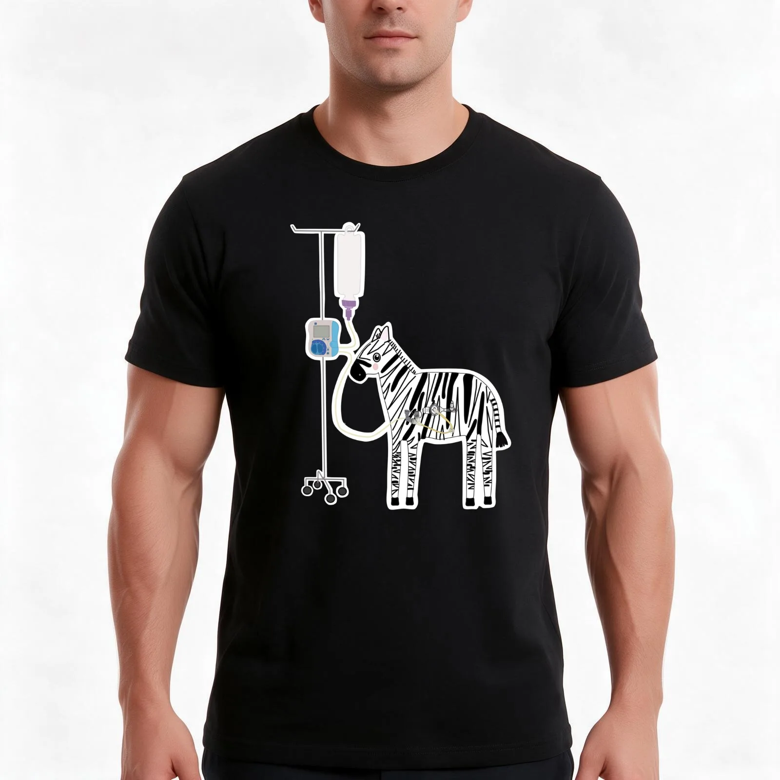 Mic-key button feeding tube EDS zebra -freeGo T-Shirt, Summer Casual Cotton Tee, Oversized Streetwear Tops, Unisex Men Women
