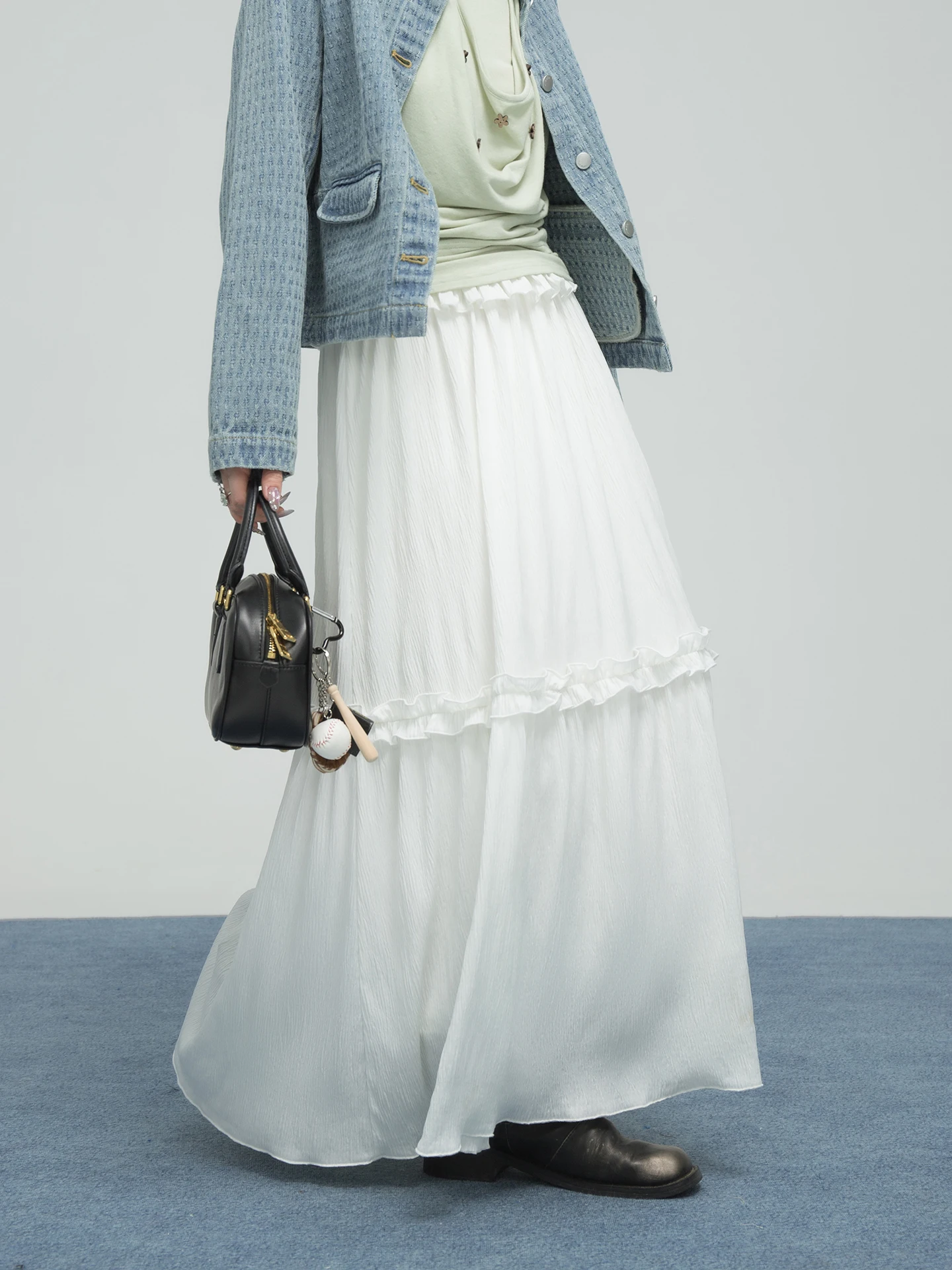 

Romantic Soft Tulle Skirt Elastic Waisand Cr White Cake Skirt Women's Daily Wear Polyester Unelastic A-Line Skirt