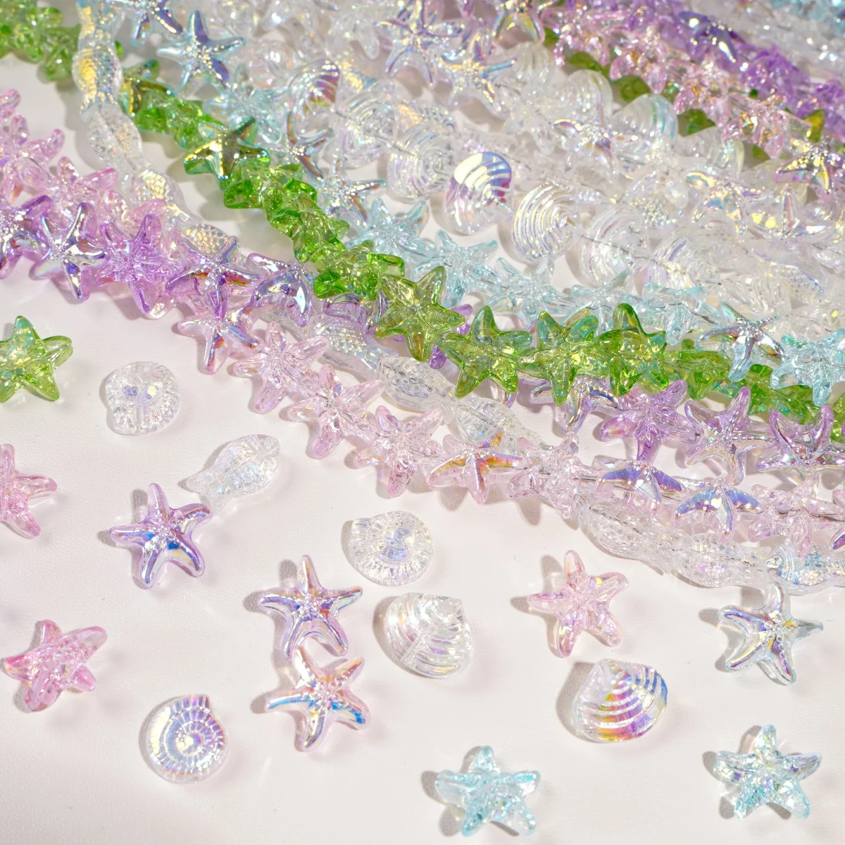 5Pcs AB Plated Glass Starfish Shell Snail Fish Shape Loose Beads Ocean Charms For DIY Bracelet Keychain Jewelry Making Materials