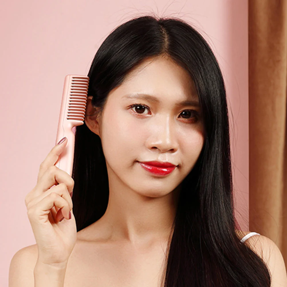 Peigne à friser 2 en 1, lisseur de cheveux, brosse chauffante avec câble USB