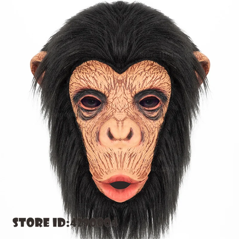 Halloween Realistic Chimpanzee Costume Mask Rise of The Planet of The Apes Costume Prop Full Face Funny Fluffy Latex Mask - view 5