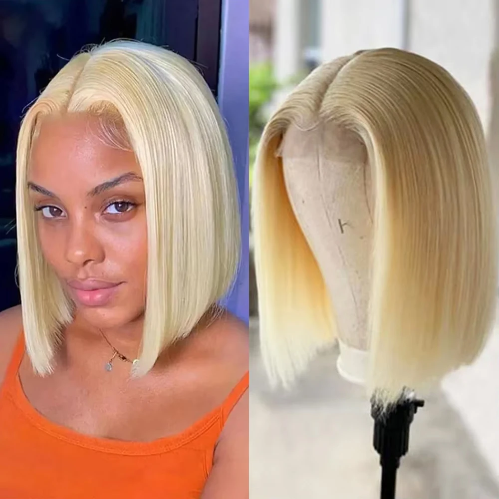 613 Honey Blonde Short Bob 13x4 13x6 Lace Front Human Hair Wigs Straight 8 16 inch 200 Density Lace Frontal Human Hair Wigs