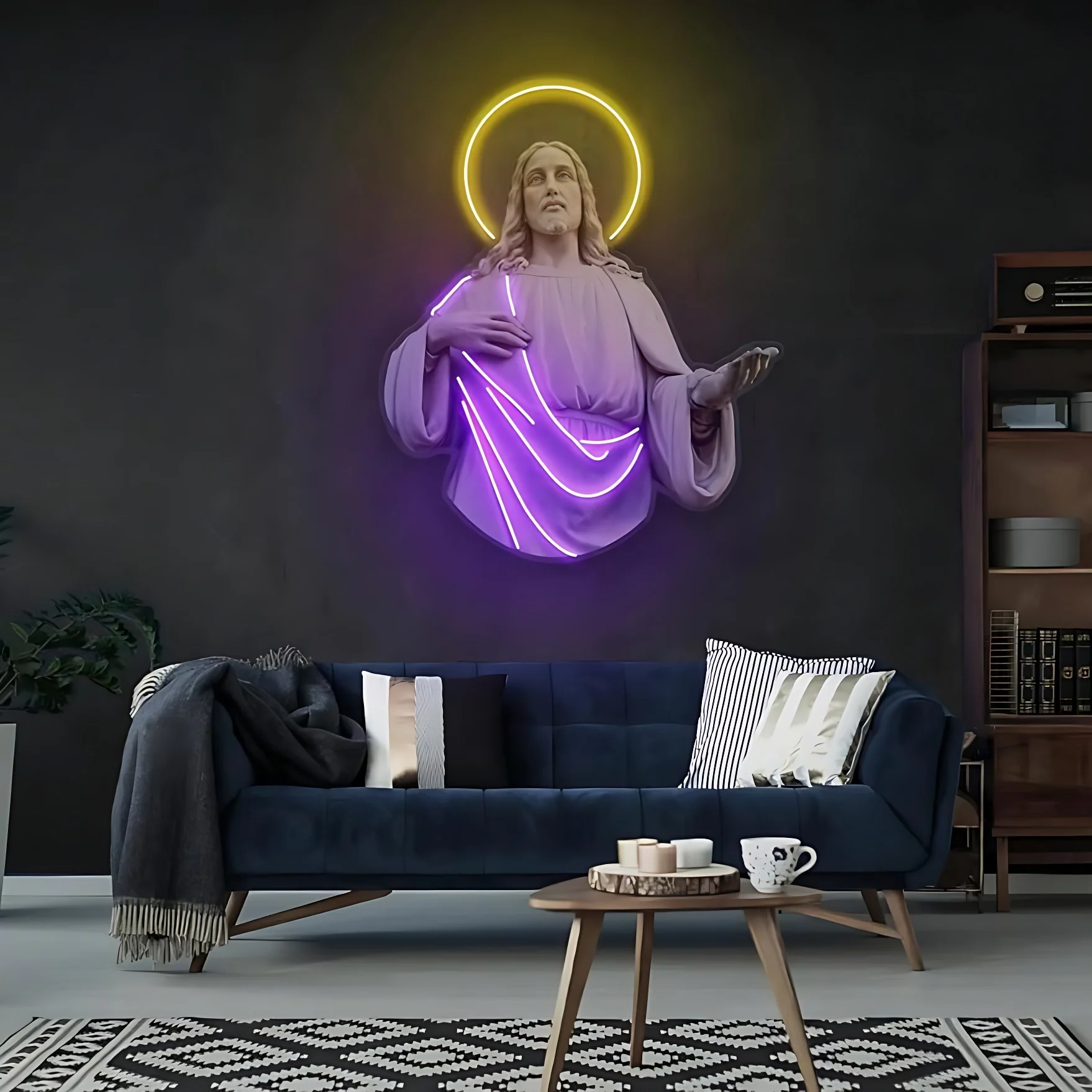Jesus Neon Sign LED Wall Art Religious Decor for Home Living Room Bedroom Christian Gifts Christ The Savior Modern Acrylic Light