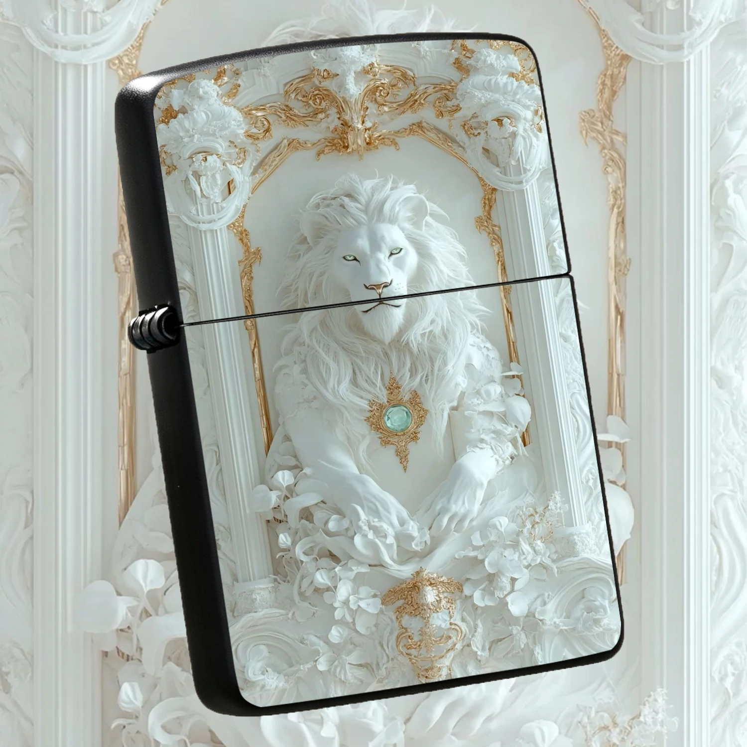 Exquisite Rococo Gilded White Lion Relief Igniter, Elegant Decorative Ornament With Inlaid Gem Accent, Portable Stylish Accessory For Daily Use, Gifting, Collection, Suitable For All Scenarios To Boost Your Unique Taste A Humorous And Inter