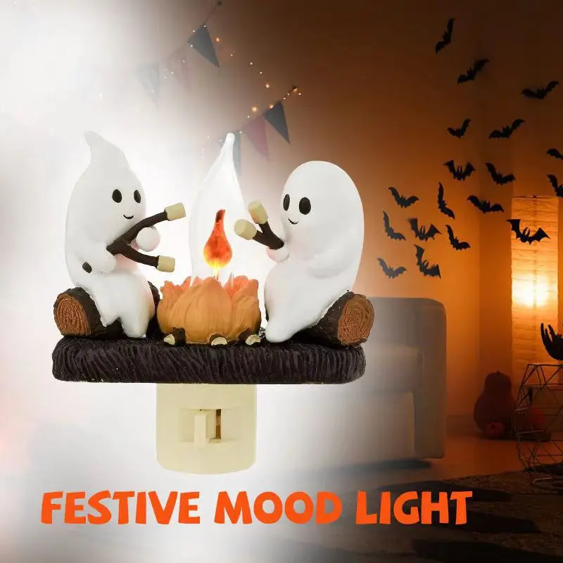 Ghost Campfire Flickering NightLight Flame Halloween Nightlight 3D LED Small Electric Campfire Halloween Nightlight Indoor Decor