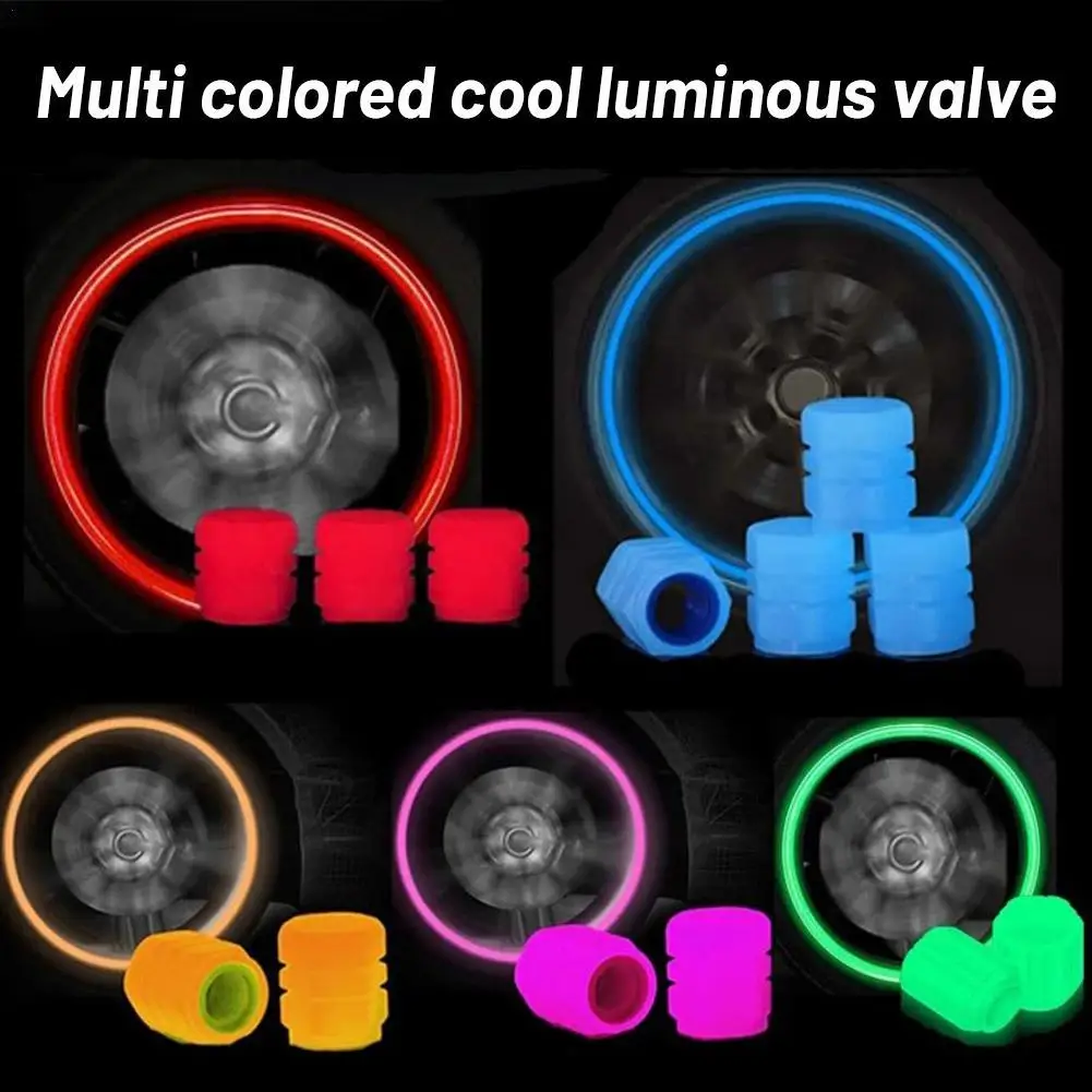 8PCS Luminous Car Tire Valve Cap Fluorescent Night Glowing Decor Motorcycle Bike Wheel Nozzle Dustproof Tyre Valve Caps