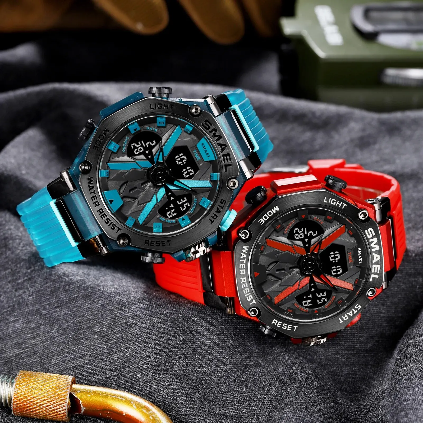 SMAEL Brand 8087 For Men's Digtal Quartz Watches 50m Waterproof Dual Display LED Back Light Watch