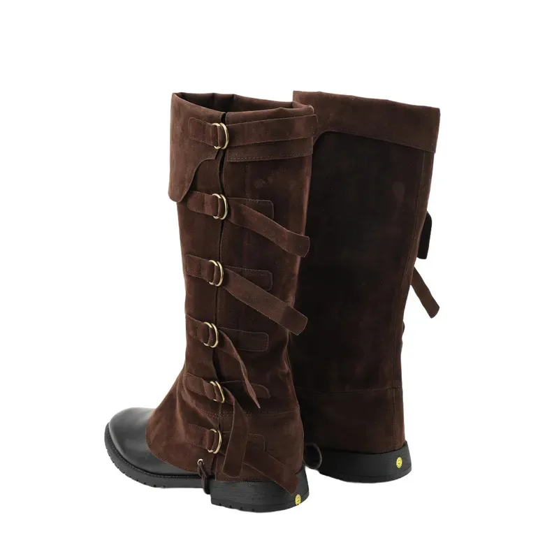 lili 123Medieval Retro Renaissance Adjustable High Boot Covers Viking Pirate Leather Legguard Long Boots Guard Halloween Costume