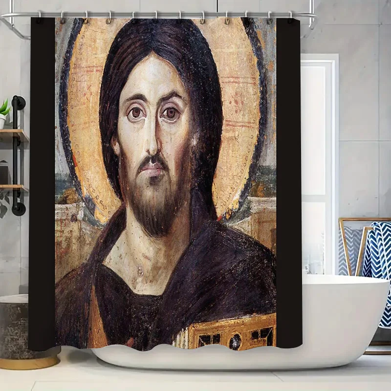 Vintage Religious Jesus Shower Curtain Biblical Wall Art Decor Bathroom Set Home