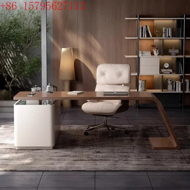High-end solid wood tea table and chair combination light luxury household large board integrated desk