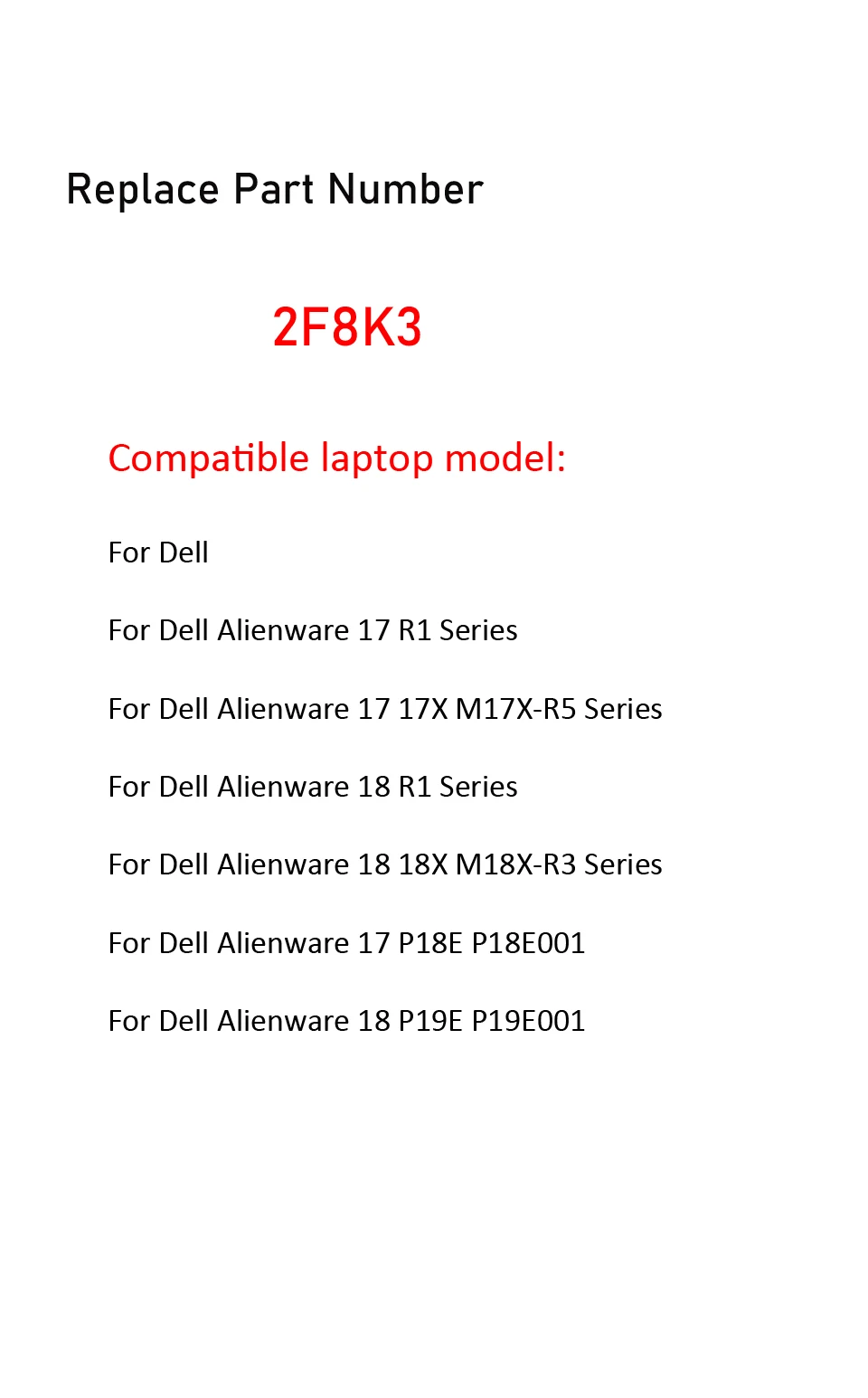 Batería de ordenador portátil 2F8K3 para Dell Alienware 17 R1 17X M17X-R5 Alienware 18 R1 18X M18X-R3 Series