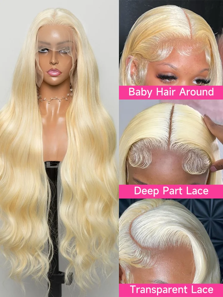 13x6 13x4 Lace Frontal Wigs 30 32 Inch HD Transparent Lace Front Wig Brazilian 613 Blonde Body Wave 100% Human Hair For Women