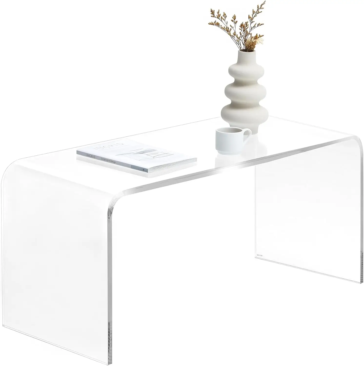 Table Basse Rectangulaire Transparente, 39.25 Pouces de Long, Tout Acrylique, Optique, Cascade, 15mm