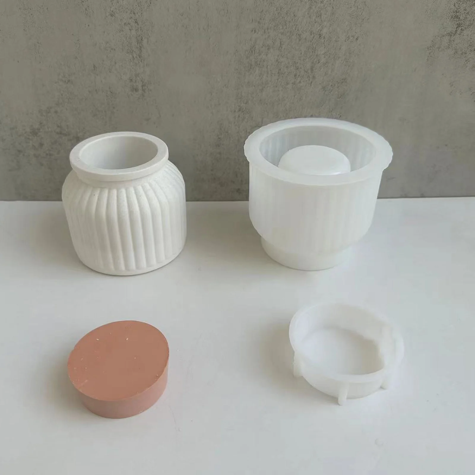 Succulent Flower Pot Silicone Mold DIY Round Stripe with Lid Candle Jar Molds Jewelry Storage Box Epoxy Resin Craft Molds