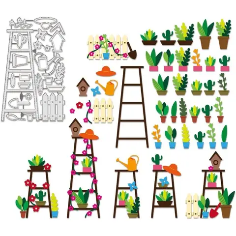1 set di fustelle a tema da giardino scala in vaso di fiori in acciaio al carbonio modello di stencil strumento da giardinaggio fustelle in metallo lavorazione