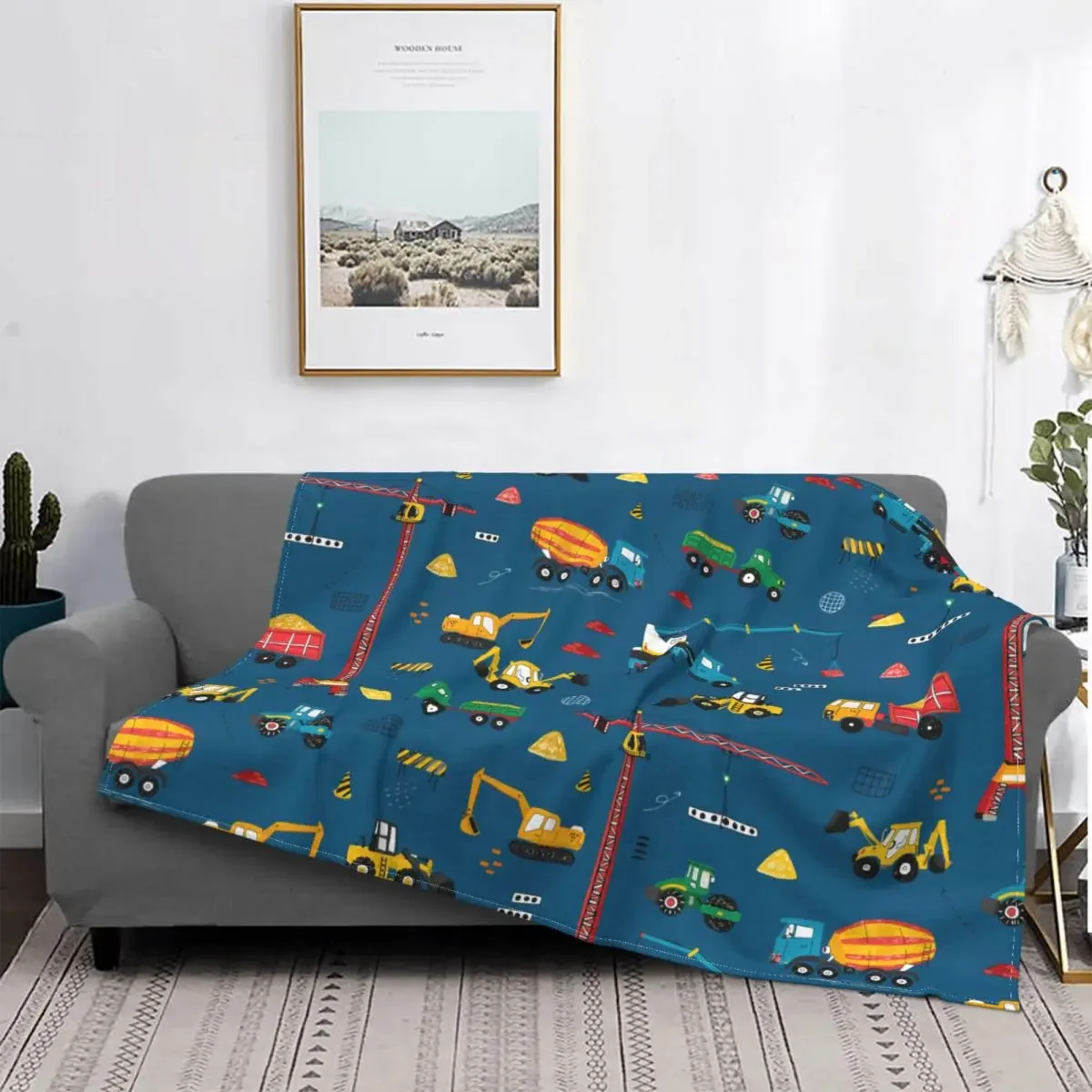 

Construction Cartoon Truck Excavator Blankets Flannel Printed Child Car Anime Plaid Warm Throw Blankets Bedding Travel Bedspread