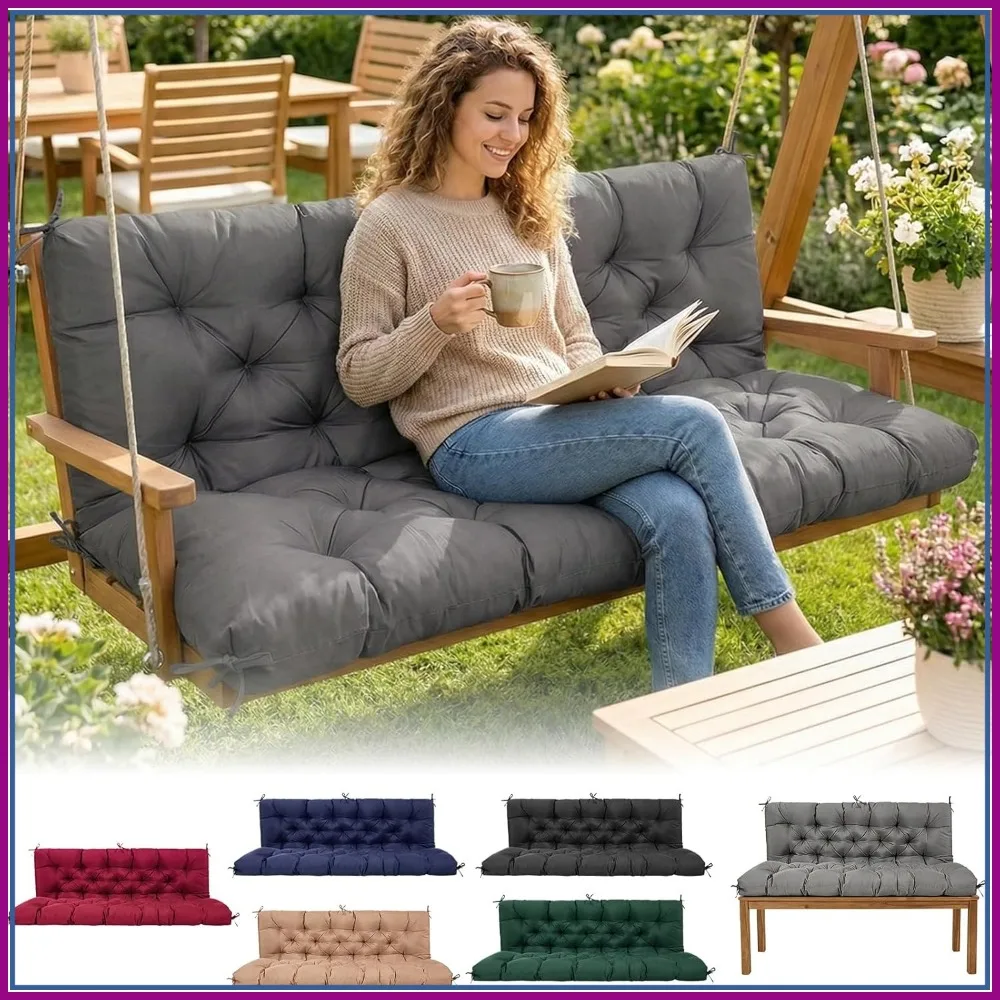 

Waterproof Porch Swing Cushions, 60 Inch Thick Seat with Backrest and Straps for Outdoor Furniture Replacement